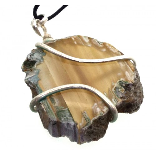 Agate Gemstone Slice Coiled Wire Pendant